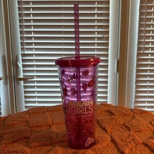 Mean Girls pink tumbler w/ straw